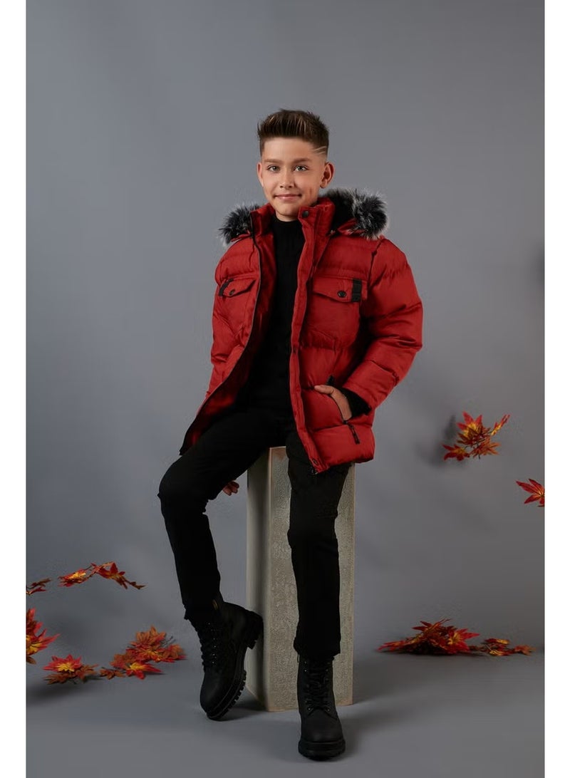 Lela Plush Lined Removable Hooded Puffer Coat Boys' Coat 5760023 - Image 1